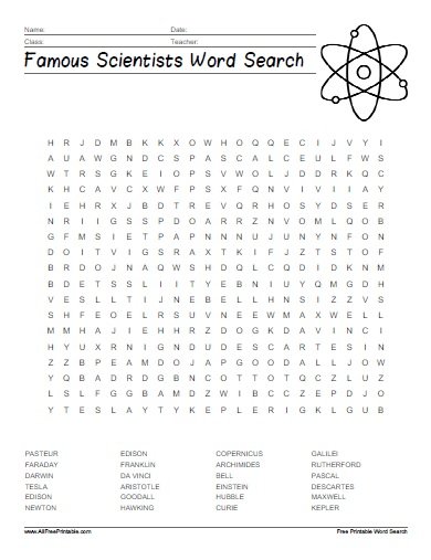 Free Printable Famous Scientists Word Search