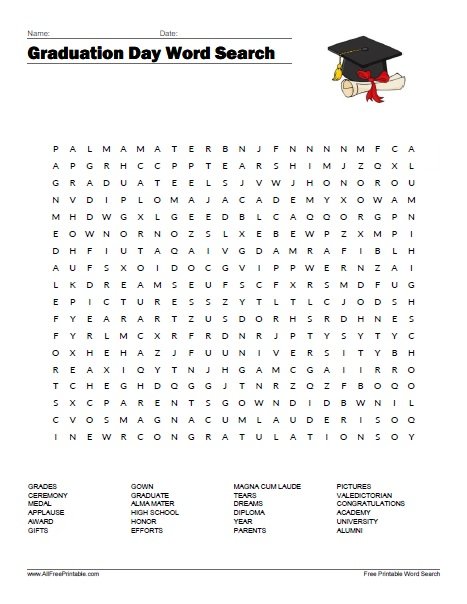 Graduation Day Word Search Free Printable