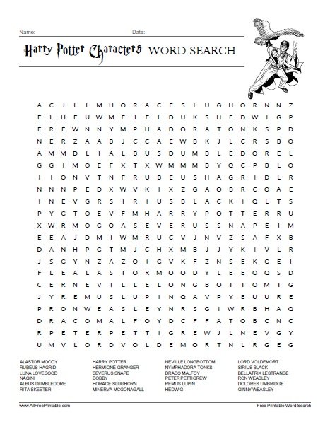 Harry Potter Characters Word Search Free Printable