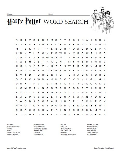 Printable Harry Potter Word Search Cool2bkids Harry Potter Word 