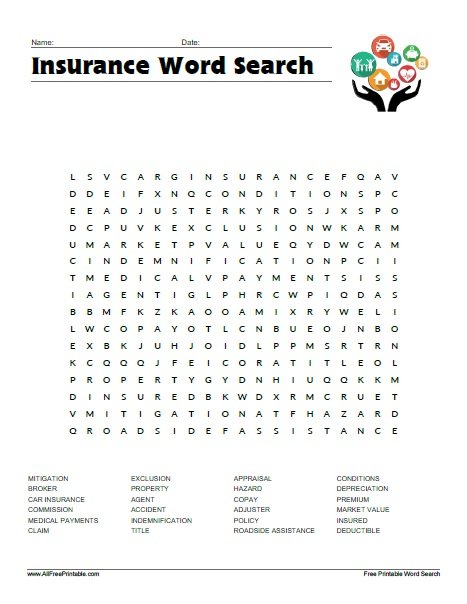 Free Printable Insurance Word Search