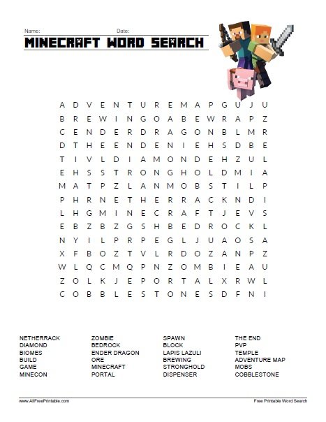 Minecraft Word Search – Free Printable