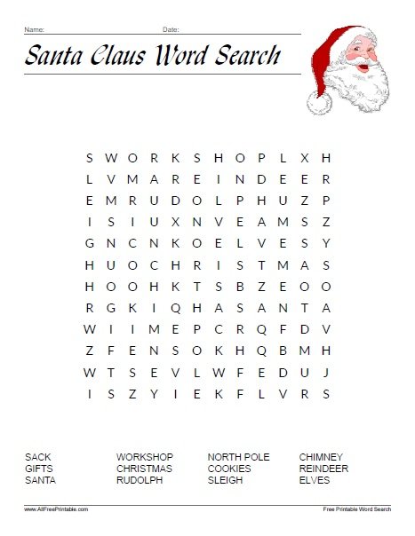 Free Printable Santa Claus Word Search