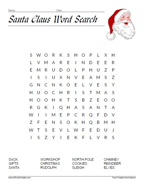 Santa Claus Word Search Free Printable