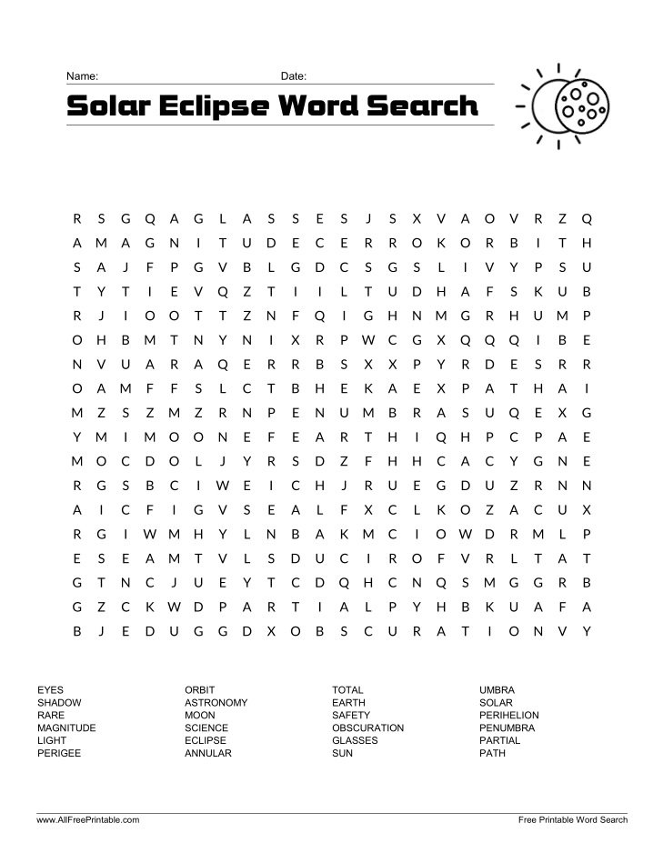Solar Eclipse Word Search