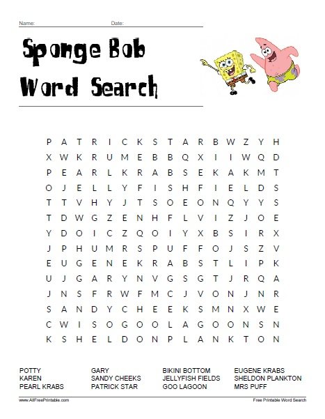 Free Printable SpongeBob Word Search