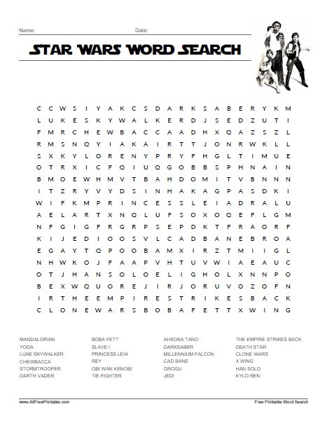 Free Printable Star Wars Word Search Puzzle