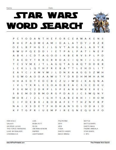 Star Wars Word Search Free Printable