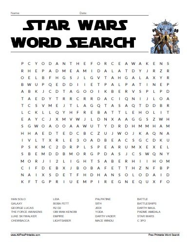 Free Printable Star Wars Word Search Free Printable Templates