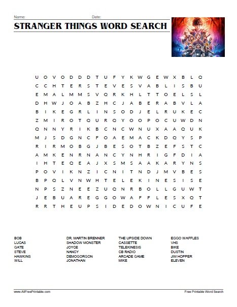 Stranger Things Word Search