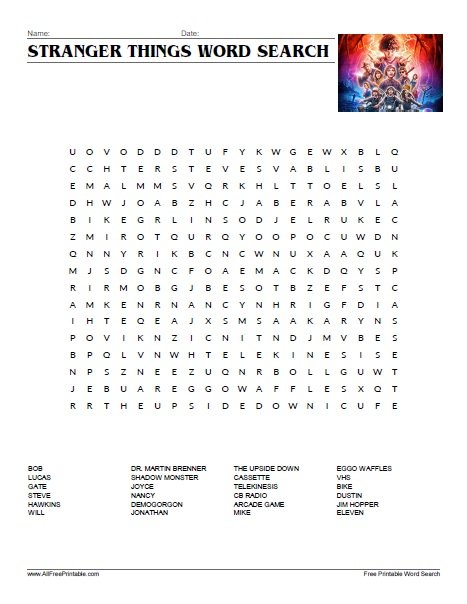 Stranger Things Word Search Free Printable