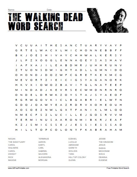 Free Printable The Walking Dead Word Search Puzzle