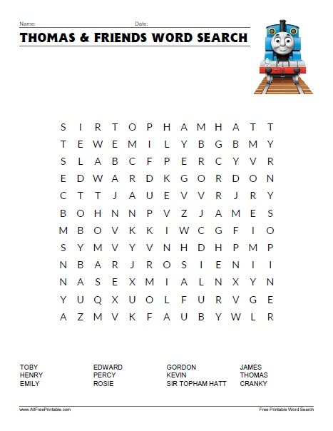 Thomas Friends Word Search Free Printable