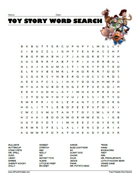 Free Printable Toy Story Word Search