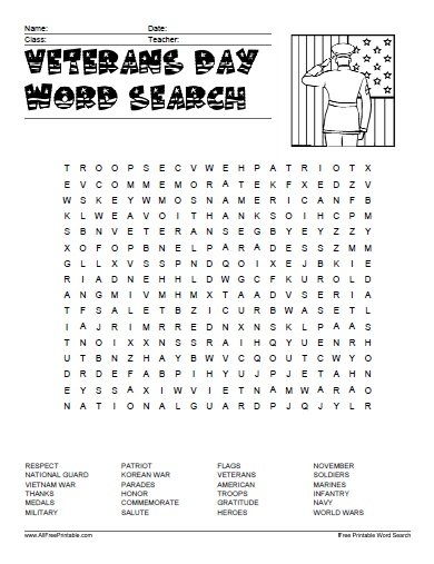 veterans day word search