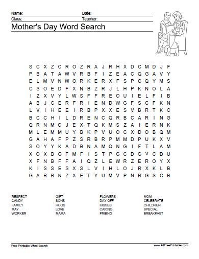 Free Printable Mother's Day Word Search