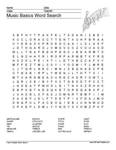 music word search puzzles printable