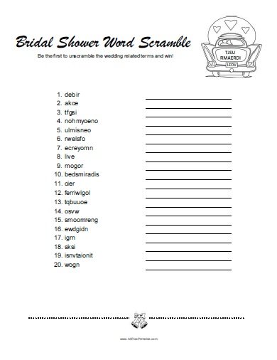 Free Printable Bridal Shower Word Mining Game