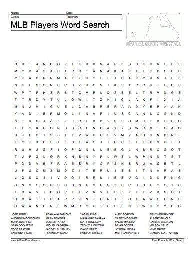MLB Players Word Search