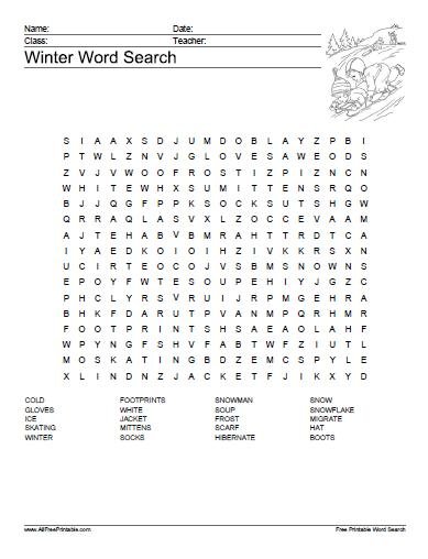 Free Printable Winter Word Search Puzzle
