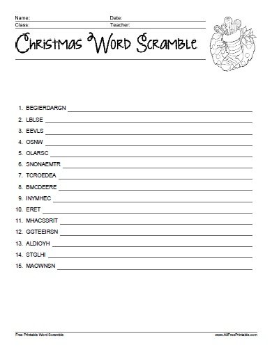 Free Printable Christmas Word Scramble Trevino