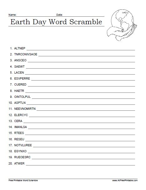 Earth Day Word Scramble Answers