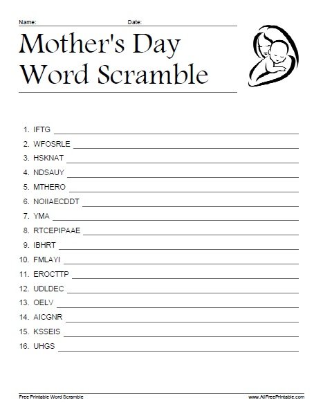 Free Printable Mother's Day Word Scramble