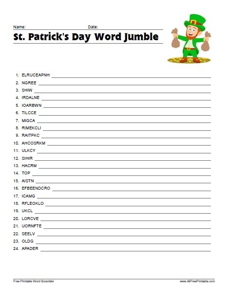 Free Printable St. Patrick’s Day Word Jumble