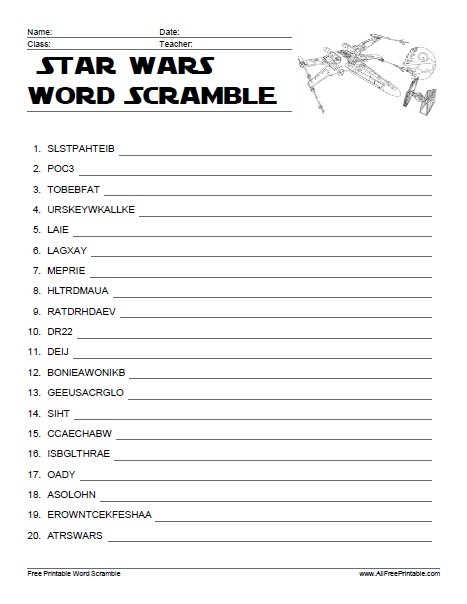 Free Printable Star Wars Word Scramble