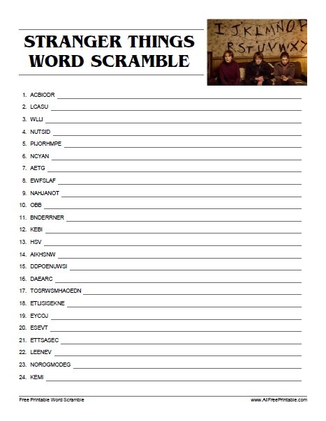 Stranger Things Word Scramble Free Printable