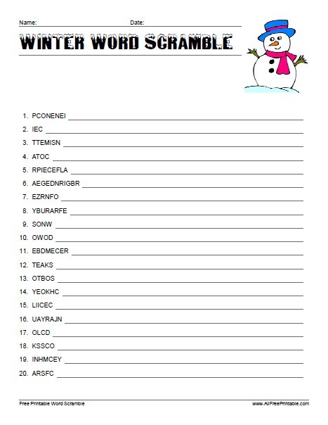 Winter Word Scramble – Free Printable