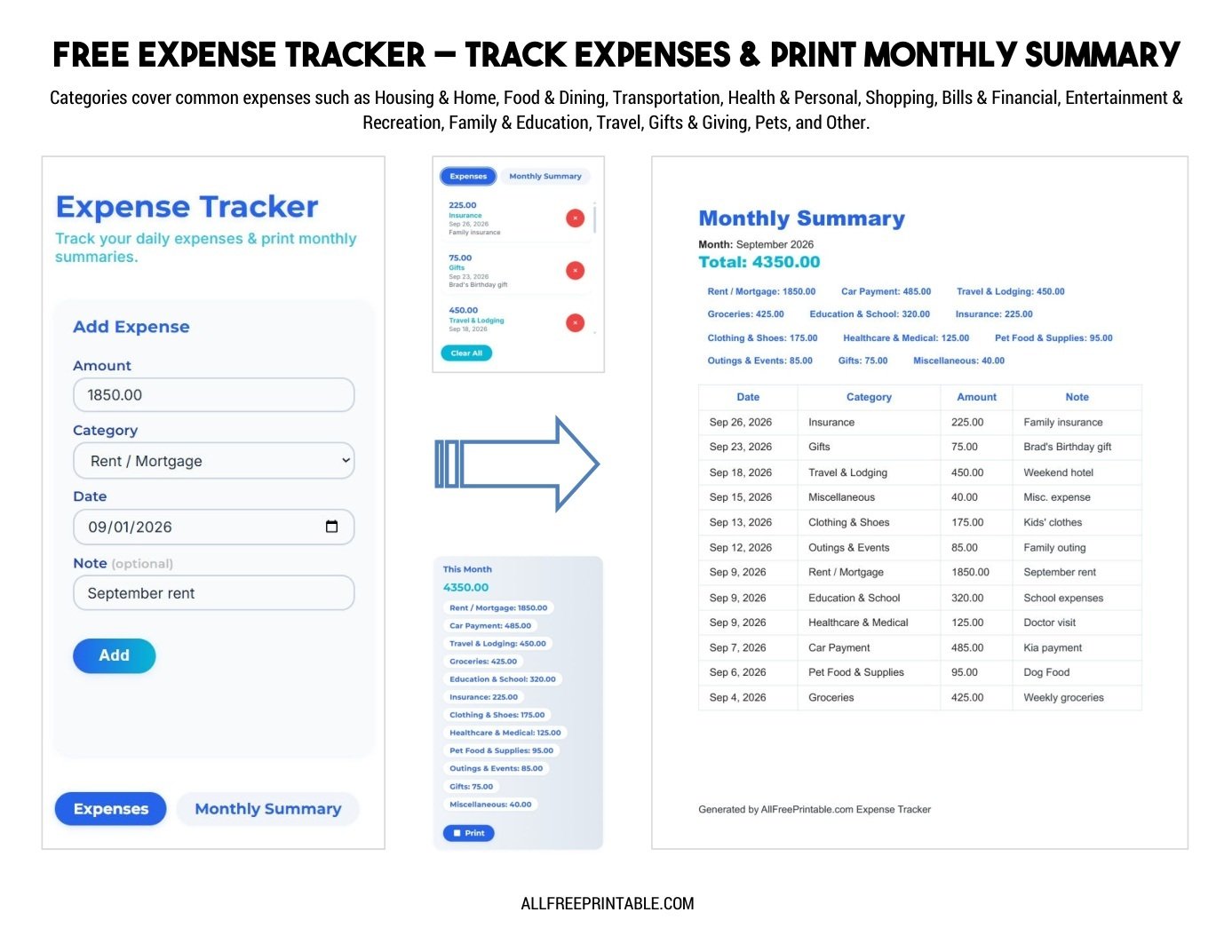 Free Expense Tracker – Track Expenses Print Monthly Summary Free Expense Tracker – Track Expenses Print Monthly Summary