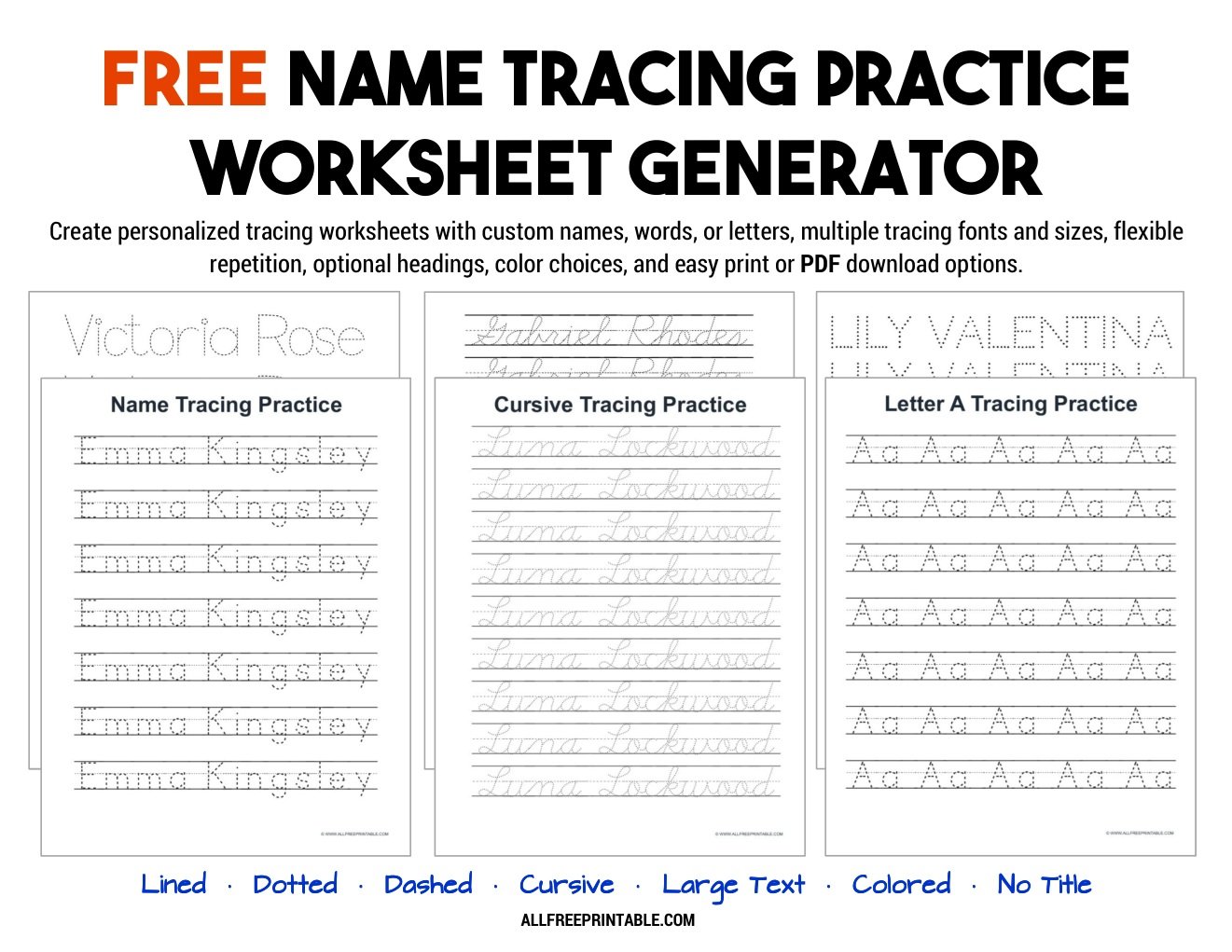 Free Name Tracing Practice Worksheet Generator