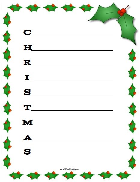 Free Printable Christmas Acrostic Poem Worksheet