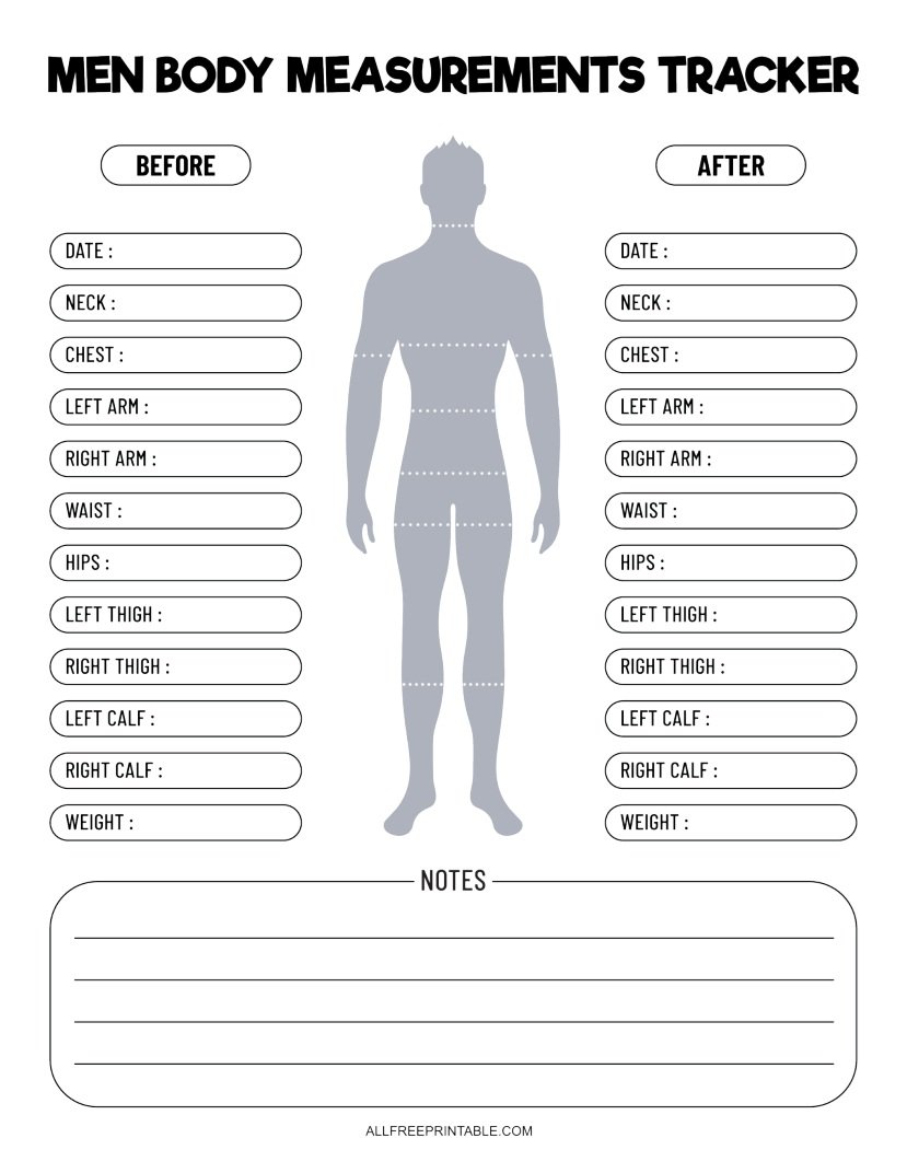 Free Printable Men Body Measurements Tracker PDF