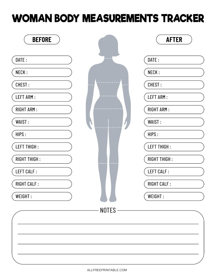 Free Printable Woman Body Measurements Tracker PDF