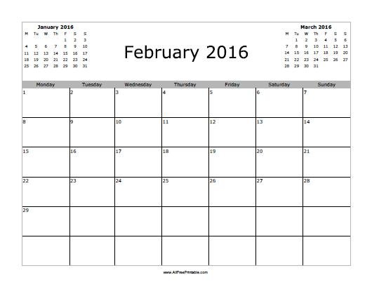 Free Printable February 2016 Calendar