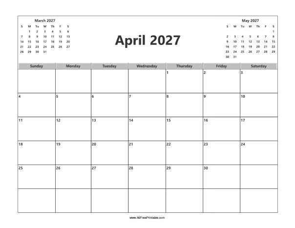 Free Printable April 2027 Calendar