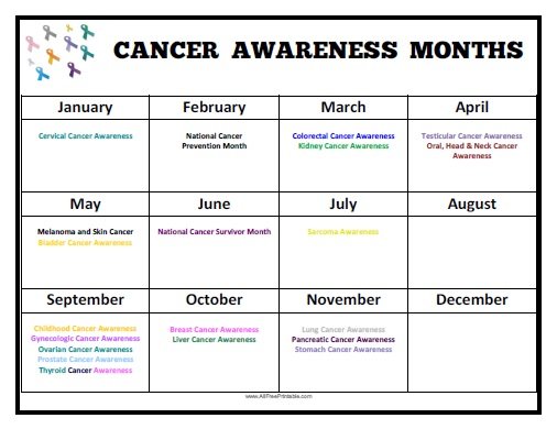 Free Printable Cancer Awareness Months Calendar