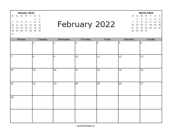 February 2022 Calendar - Free Printable - AllFreePrintable.com