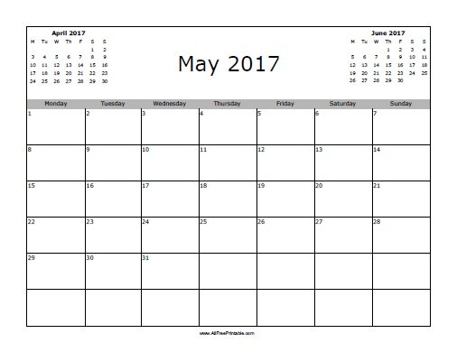 Free Printable May 2017 Calendar