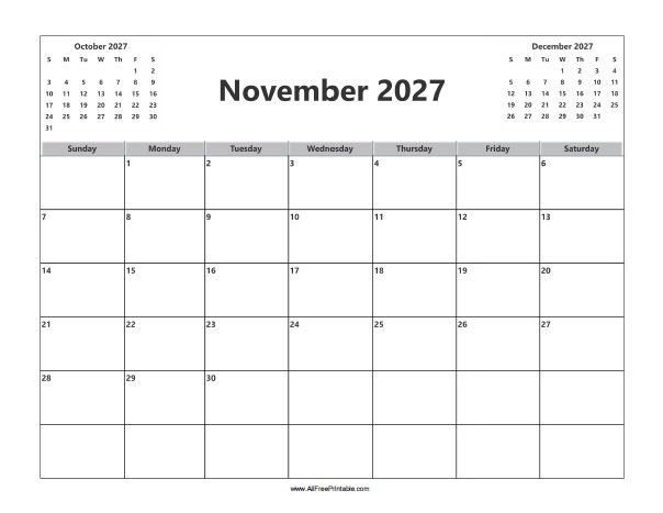 Free Printable November 2027 Calendar