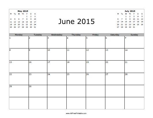 Free Printable June 2015 Calendar