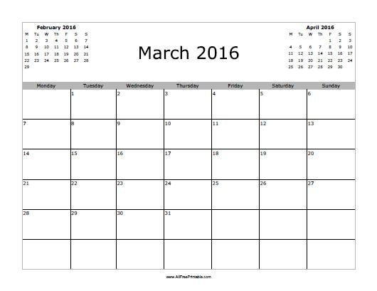 Free Printable March 2016 Calendar