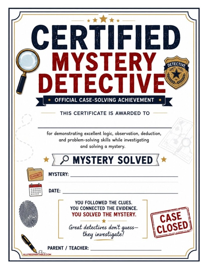 Free Printable Certified Mystery Detective Certificate - Free PDF