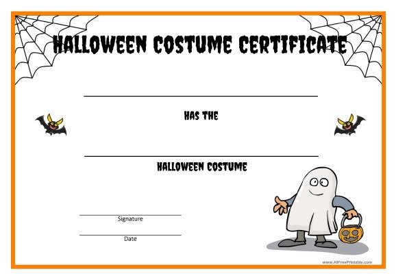 Free Printable Halloween Costume Certificate