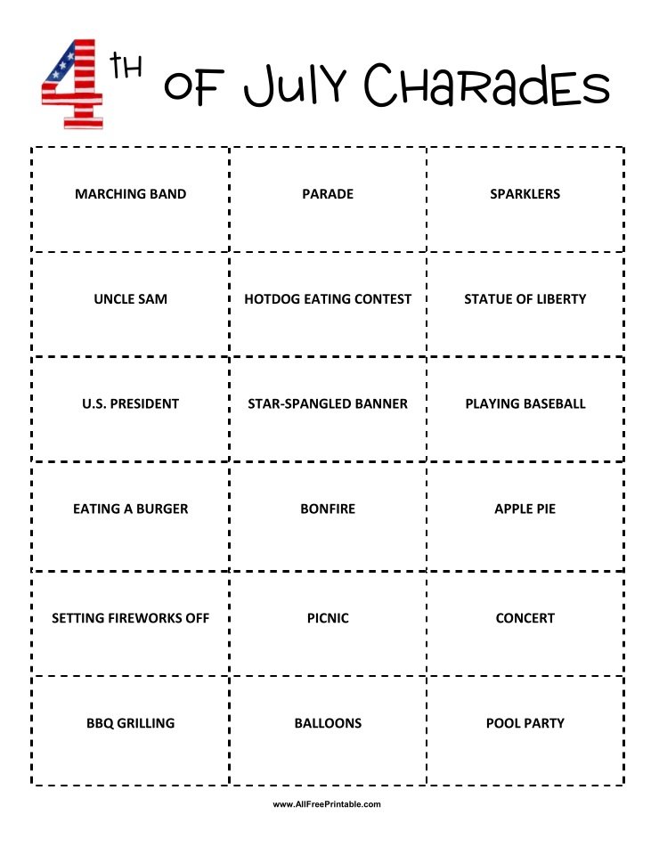 Free Printable 4th of July Charades Game