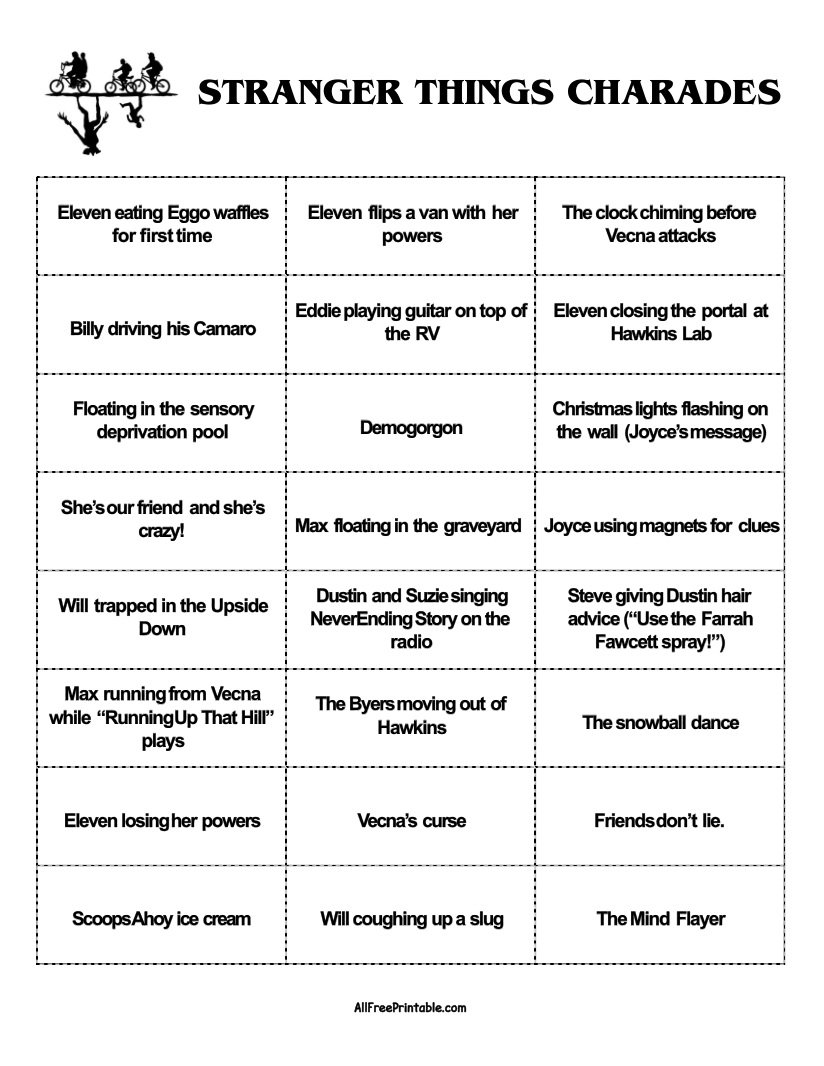 Free Printable Stranger Things Charades Game