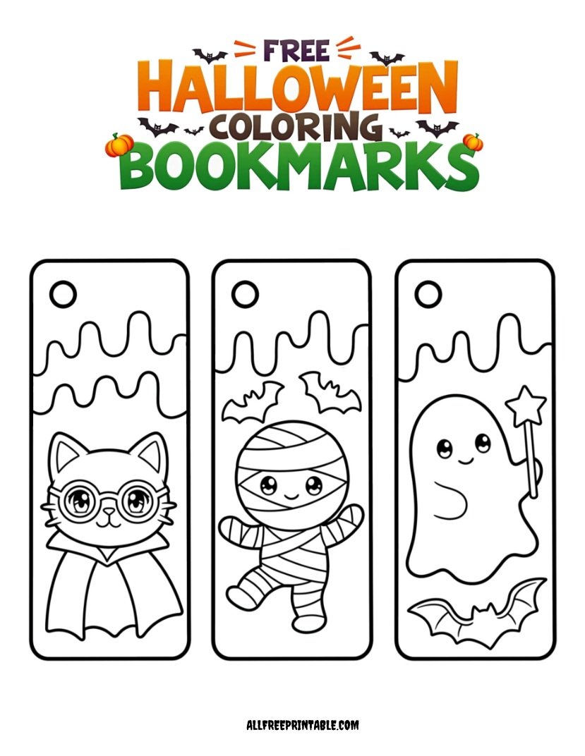 Free Halloween Bookmarks Coloring Craft for Kids Printable PDF