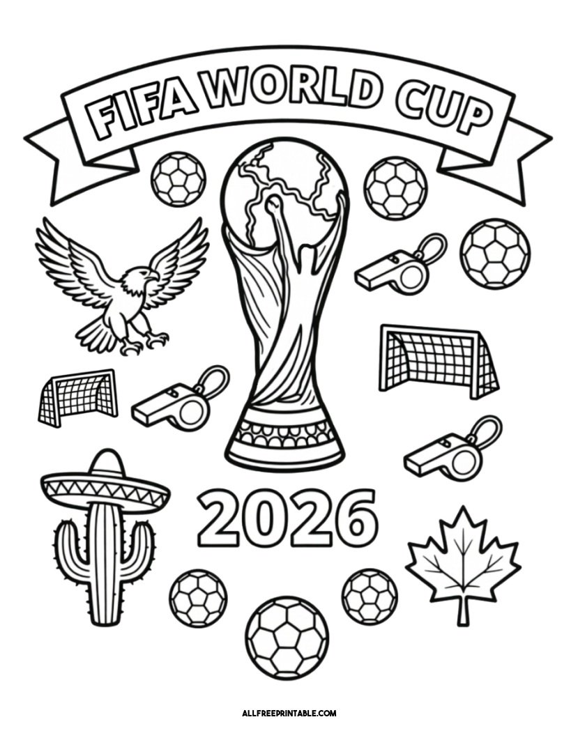 Free Printable 2026 FIFA World Cup Coloring Page PDF